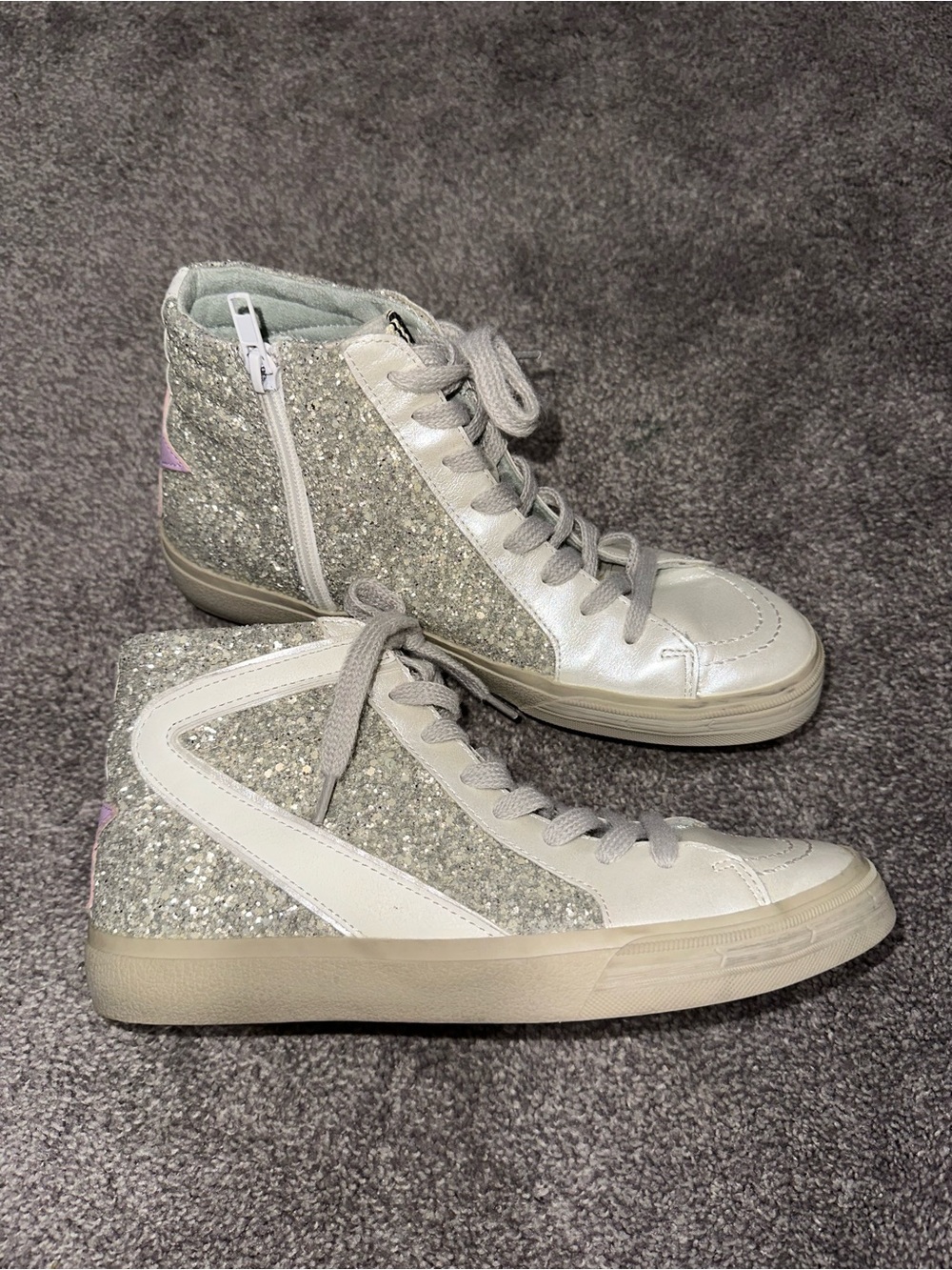 ShuShop Pearl Glitter Purple Star Rooney High Top Zip Up Sneaker Sz 8 Skater